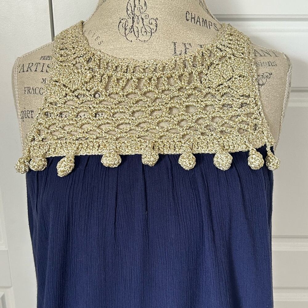 Lilly Pulitzer navy blue gold crochet rachelle mini dress high neck size small - Picture 3 of 10